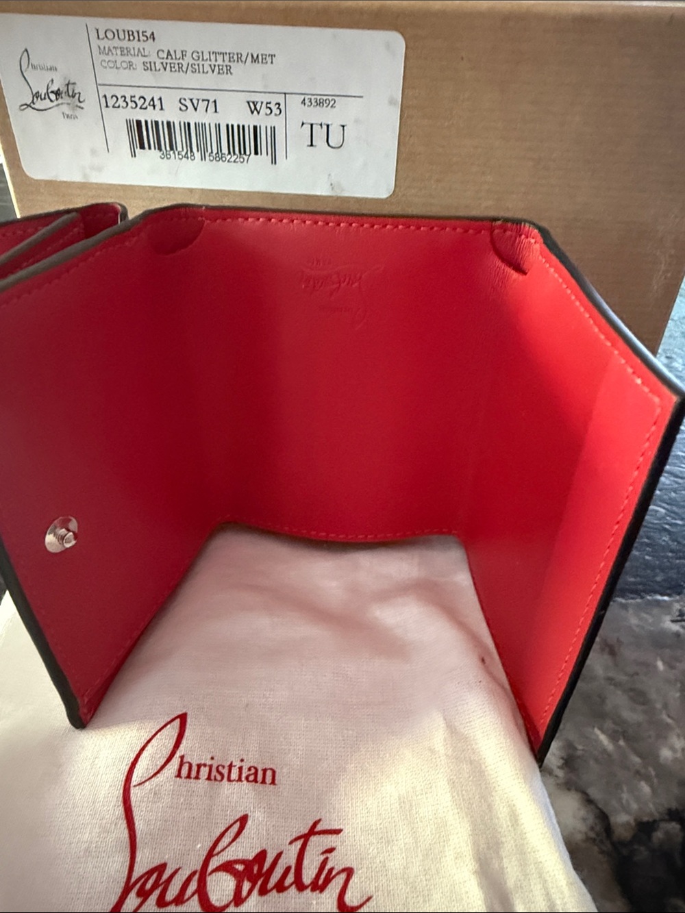 Christian Louboutin Silver Glitter Mini Card Wallet with Logo Emblem - Picture 2 of 4
